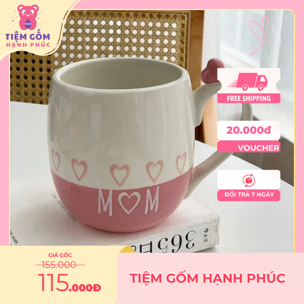 Cốc gốm sứ tặng mẹ trái tim hồng