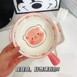 Set Bát Sứ 3 Món Hoạ Tiết Heo Hồng Cute